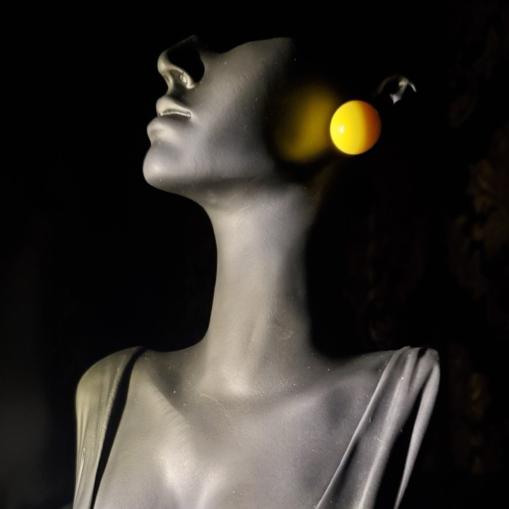 Bold Yellow Ball-Shaped Stud Silver Earrings